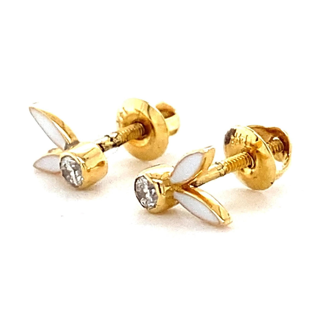 Kids Enameled Bunny Ears Diamond Stud Earrings, 14k Solid Gold, Natural Diamonds, Animal jewelry, Gift for toddlers/girls, Ready To Ship