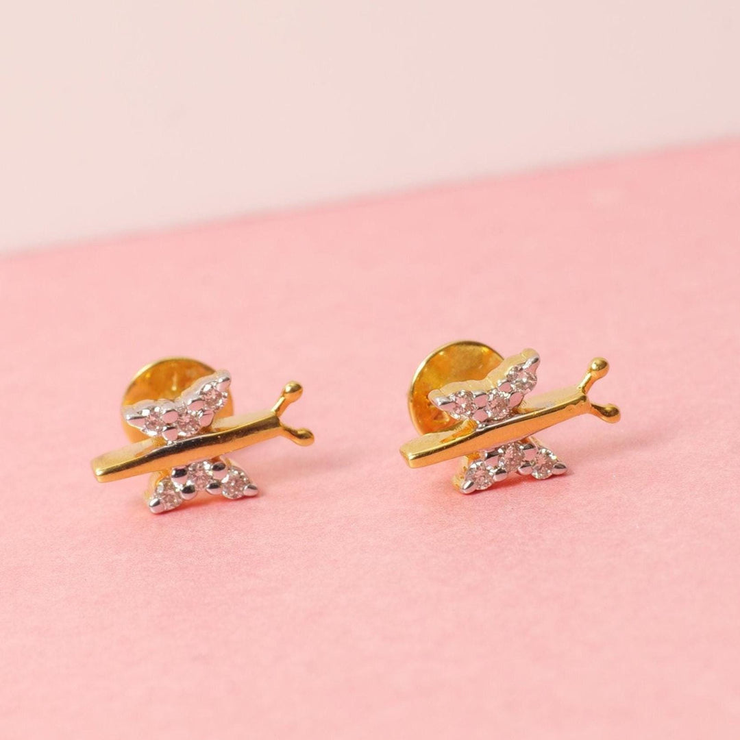 Kids Dragonfly Diamond Stud Earrings, 14k Solid Gold, Natural Diamond, Insect Jewelry, Gift for toddlers/girls, Ready To Ship, HRD Certified