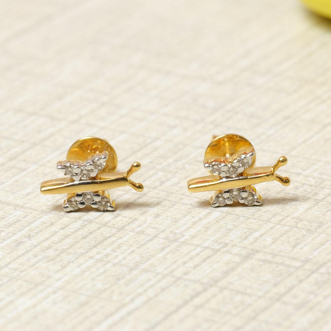 Kids Dragonfly Diamond Stud Earrings, 14k Solid Gold, Natural Diamond, Insect Jewelry, Gift for toddlers/girls, Ready To Ship, HRD Certified