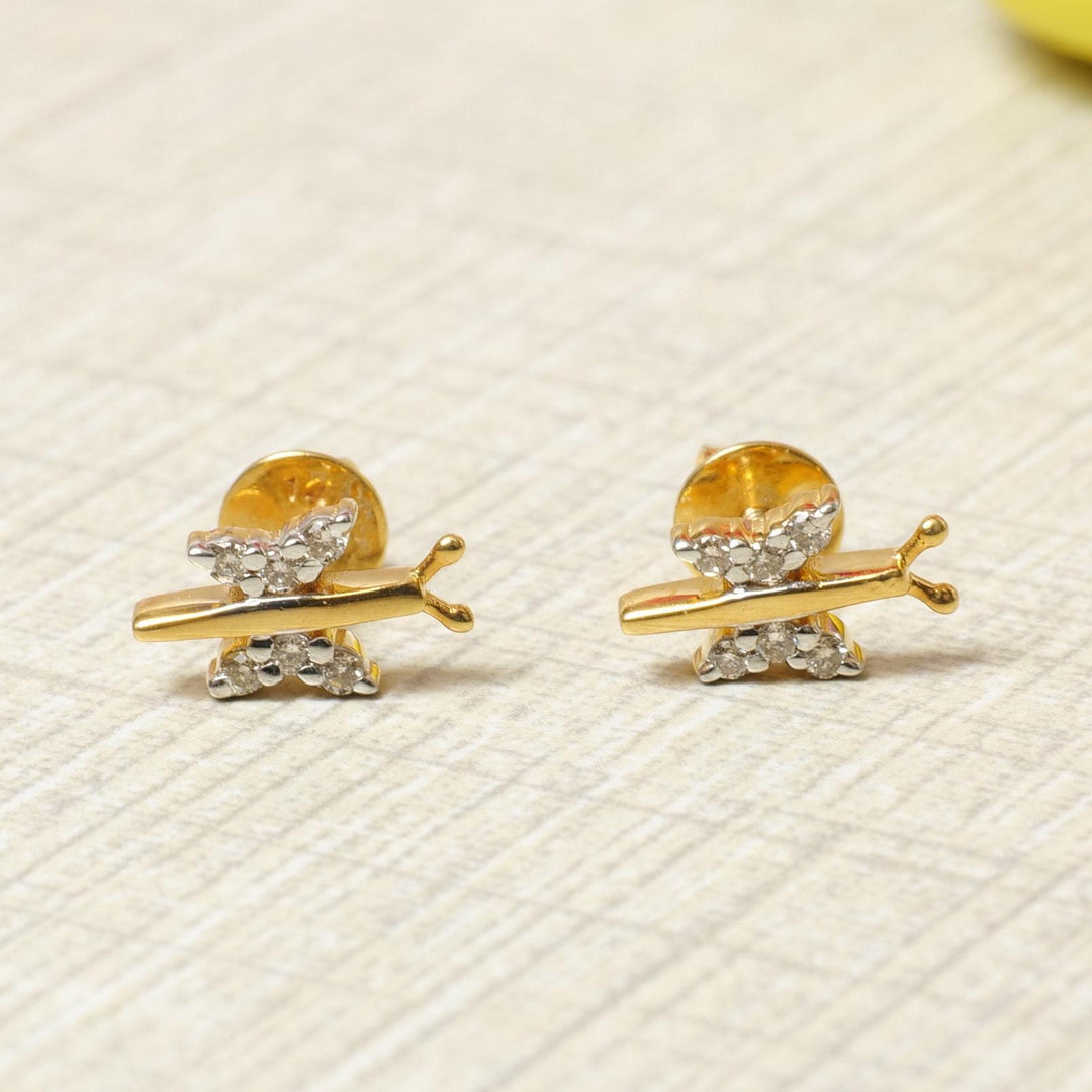 Kids Dragonfly Diamond Stud Earrings, 14k Solid Gold, Natural Diamond, Insect Jewelry, Gift for toddlers/girls, Ready To Ship, HRD Certified
