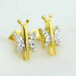 Load image into Gallery viewer, Kids Dragonfly Diamond Stud Earrings, 14k Solid Gold, Natural Diamond, Insect Jewelry, Gift for toddlers/girls, Ready To Ship, HRD Certified
