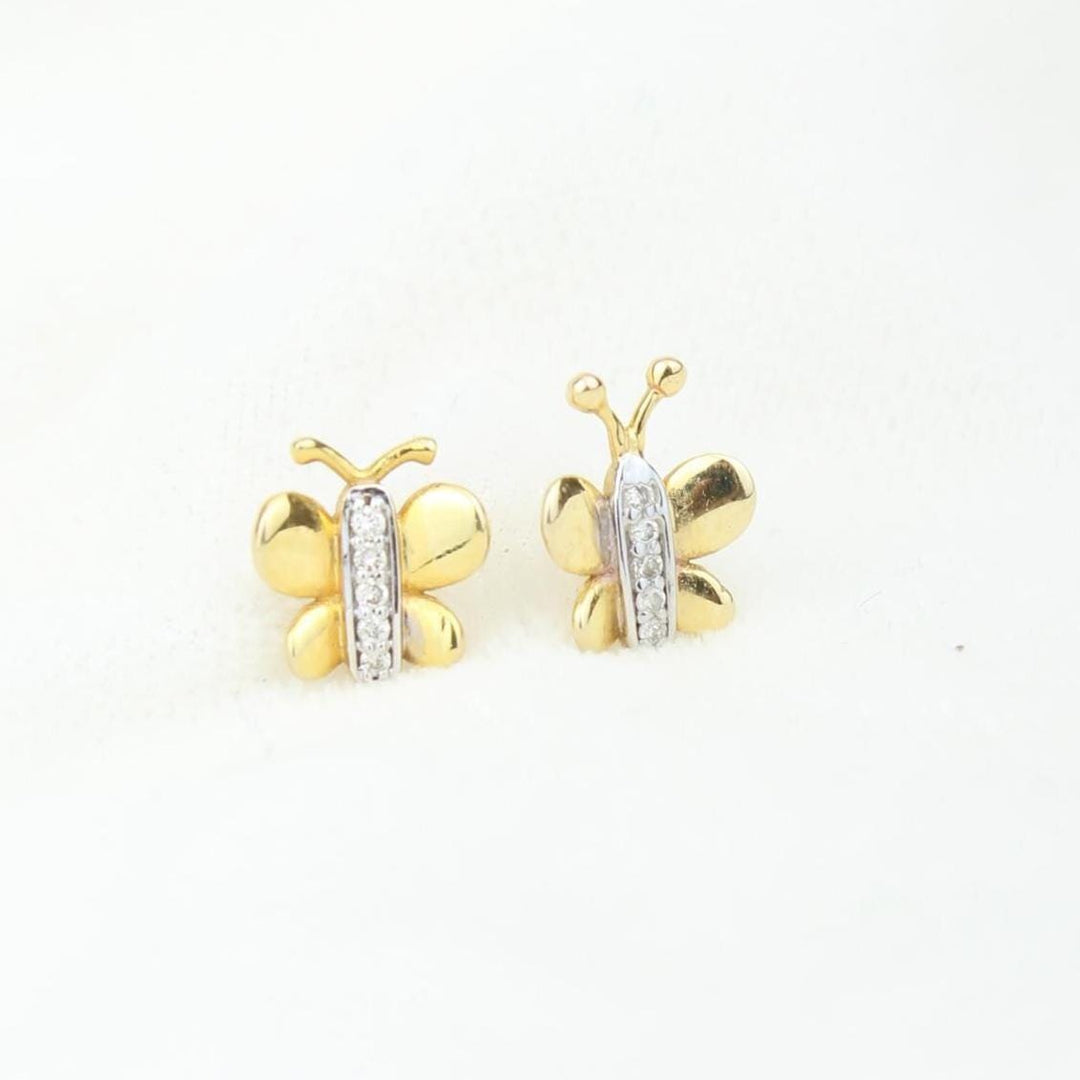 Kids Butterfly Diamond Stud Earrings, 14k Solid Gold, Natural Diamonds, Kids Insect Jewelry, Gift for toddlers/girls/kids, Ready To Ship