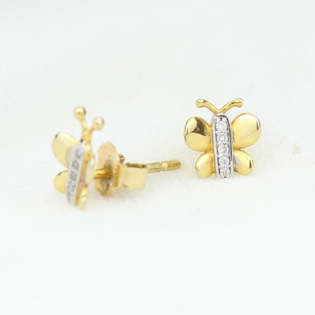 Kids Butterfly Diamond Stud Earrings, 14k Solid Gold, Natural Diamonds, Kids Insect Jewelry, Gift for toddlers/girls/kids, Ready To Ship