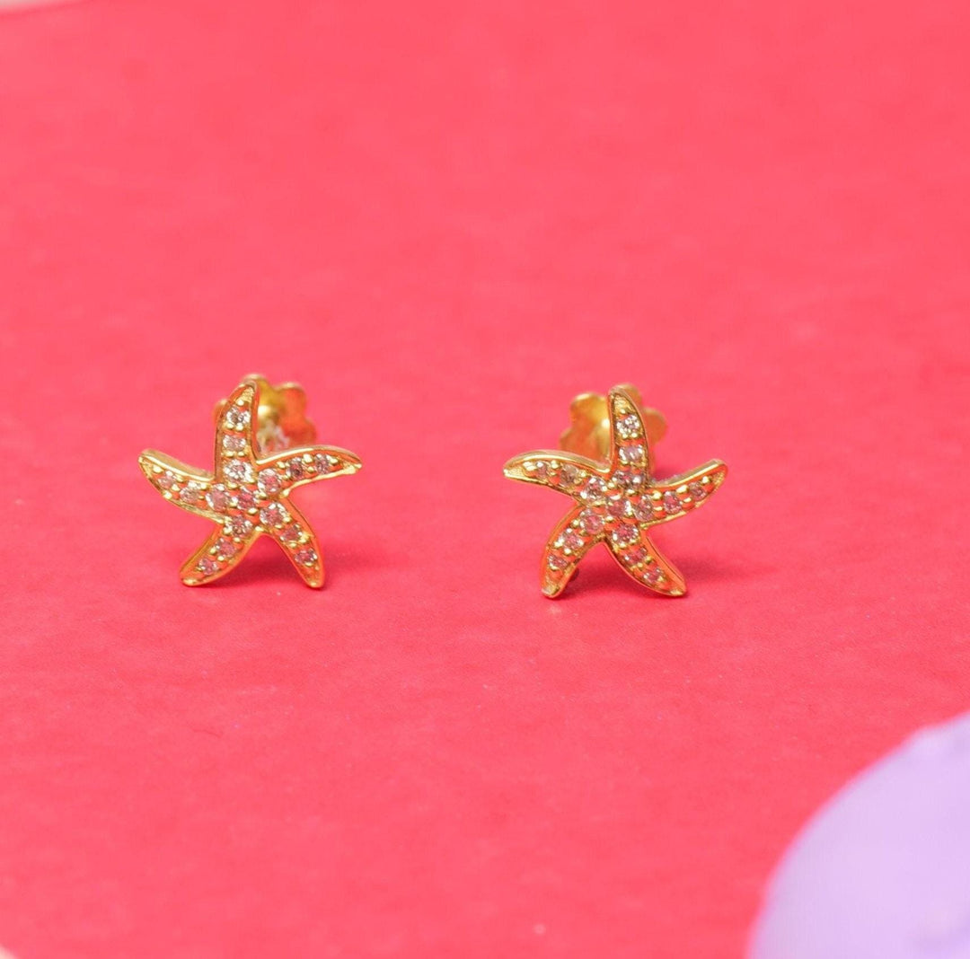 Kids Starfish Diamond Stud Earrings, 14k Solid Gold, Natural Diamonds, Gift for toddlers/girls/kids, Ready To Ship, HRD Certified