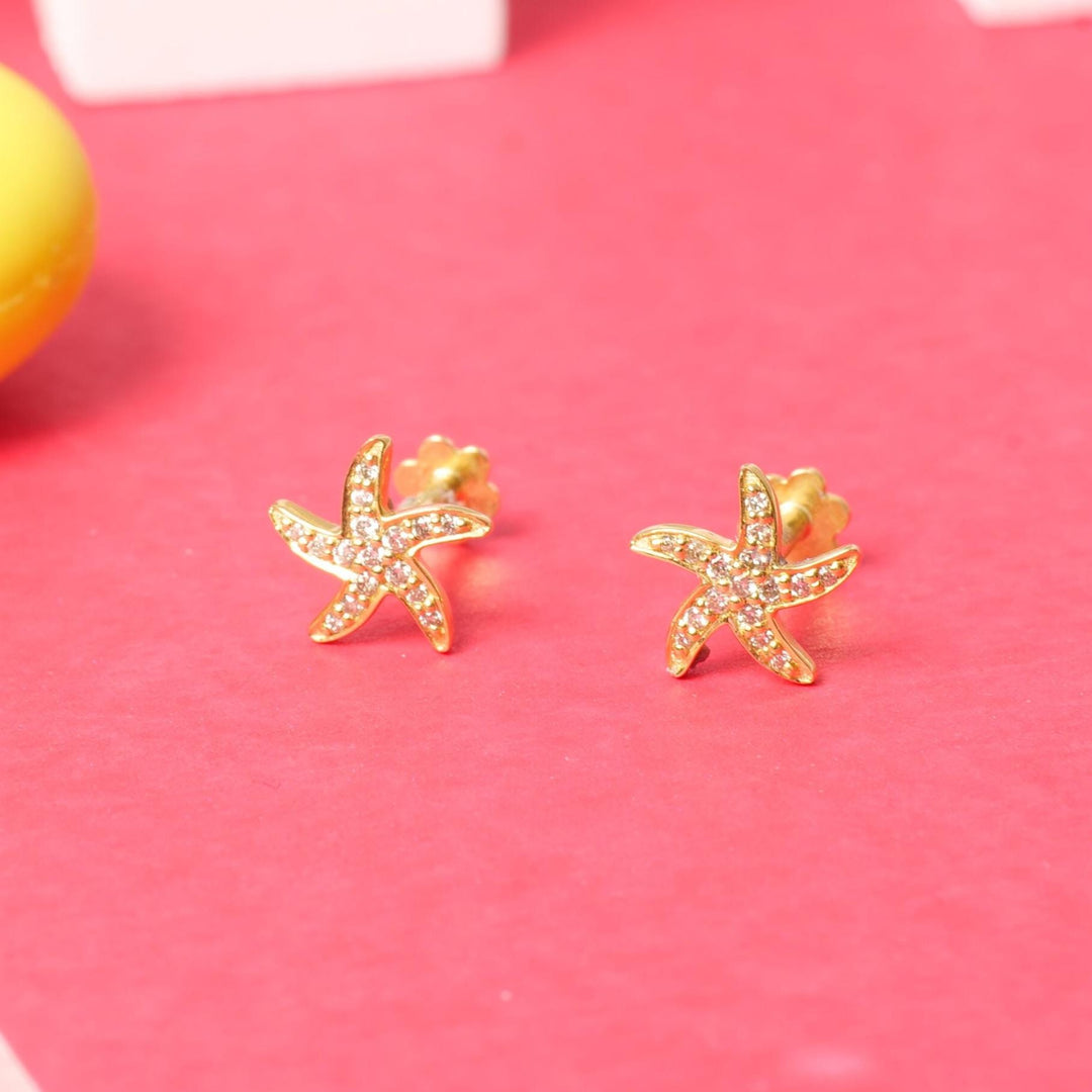 Kids Starfish Diamond Stud Earrings, 14k Solid Gold, Natural Diamonds, Gift for toddlers/girls/kids, Ready To Ship, HRD Certified