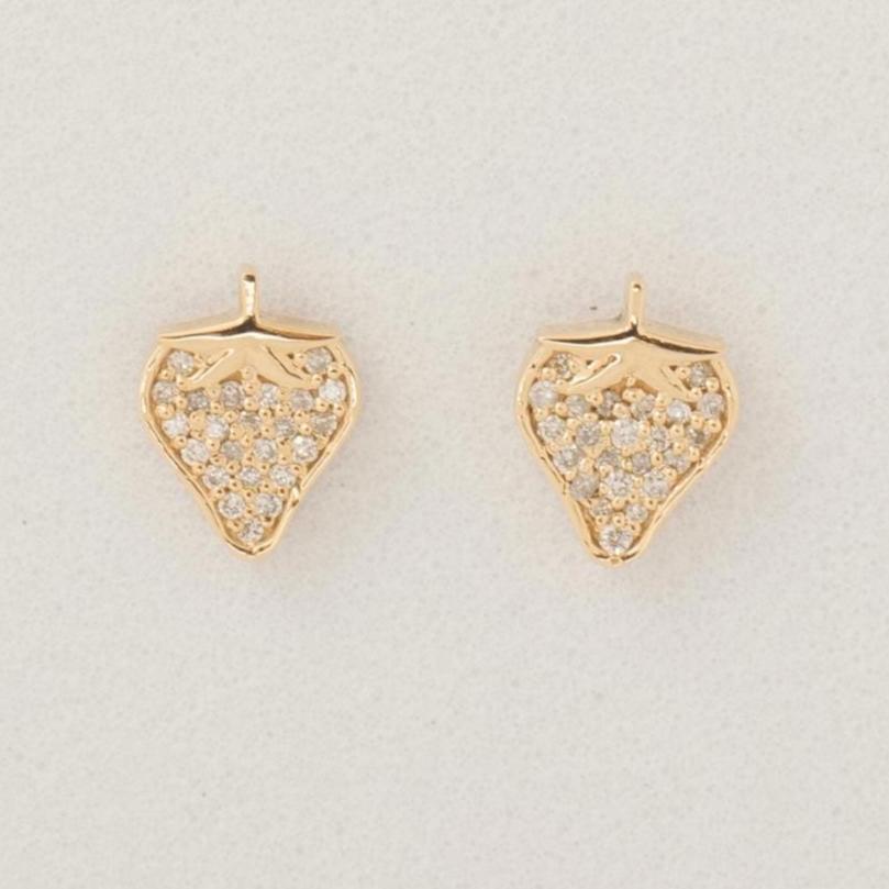 Kids Strawberry Diamond Stud Earrings, 14k Solid Gold, Natural Diamond, Fruit Kids Jewelry, Gift for girls, Ready To Ship, HRD Certified