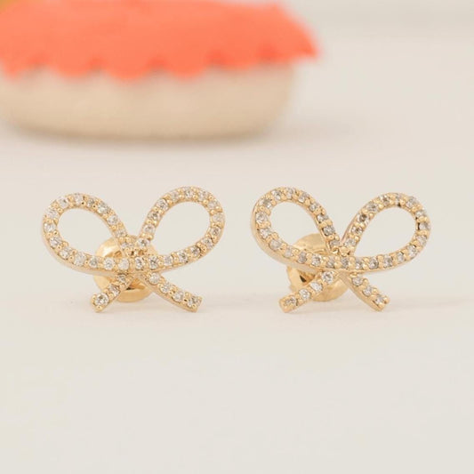 Kids Bow Diamond Earrings, 14k Solid Gold, Natural Diamond, Ribbon Studs, Everyday Gift for toddlers/girls/kids, Ready To Ship