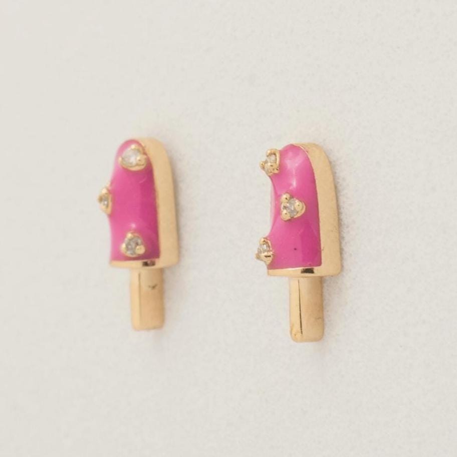 Kids Popsicle Diamond Earrings, 14k Solid Gold, Natural Diamonds, Enamel Studs, Gift for toddler, girl and kid, Ready To Ship, HRD Certified