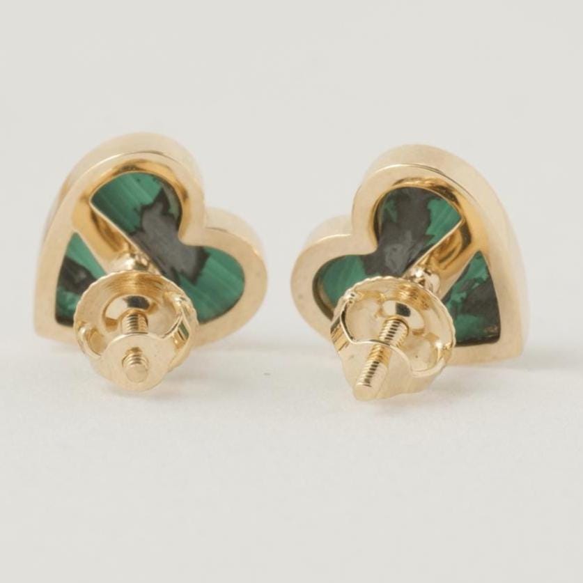 Kids Malachite Heart Diamond Earrings, 14k Solid Gold, Natural Diamonds, Everyday Studs, Gift for Girls/Kids/Toddlers, Ready To Ship