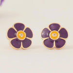Load image into Gallery viewer, Kids Flower Diamond Earrings, 14k Solid Gold, Natural Diamonds, Colorful Enamel Petals Studs, Gift for girls, Ready To Ship, HRD Certified
