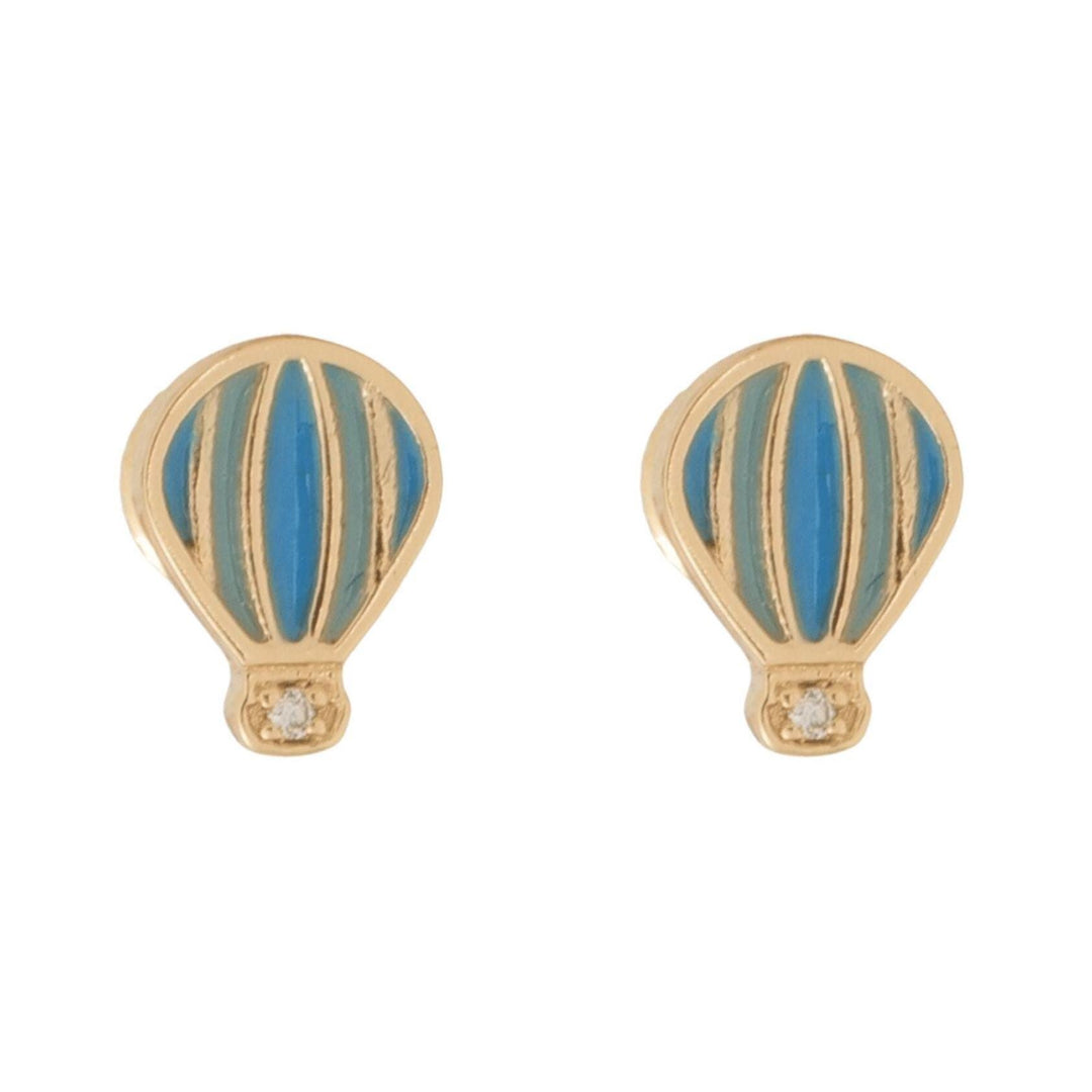 Kids Hot Air Balloon Diamond Earrings, 14k Solid Gold, Colorful Enamel Studs, Natural Diamonds, Gift for toddlers/girls/kids, Ready To Ship