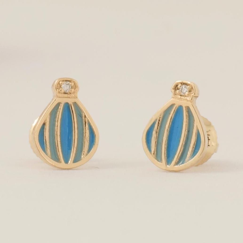 Kids Hot Air Balloon Diamond Earrings, 14k Solid Gold, Colorful Enamel Studs, Natural Diamonds, Gift for toddlers/girls/kids, Ready To Ship