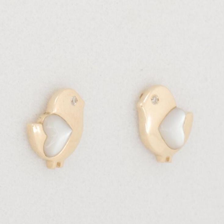 Kids Bird Diamond Earrings, Mother of Pearl Studs, 14k Solid Gold, Natural Diamonds, Gift For Toddlers/Girls, Ready To Ship, HRD Certified