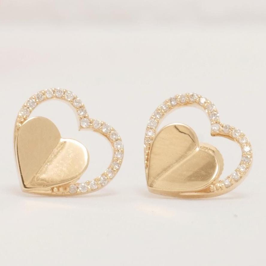 Kids Halo Heart Diamond Earrings, 14k Solid Gold, Natural Diamonds, Minimalist Everyday Jewelry, Gift for toddlers/girls/kids, Ready To Ship