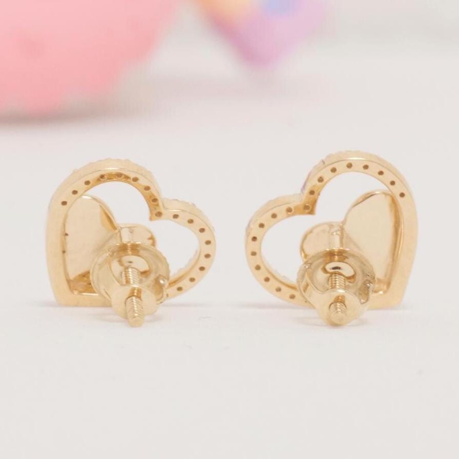 Kids Halo Heart Diamond Earrings, 14k Solid Gold, Natural Diamonds, Minimalist Everyday Jewelry, Gift for toddlers/girls/kids, Ready To Ship