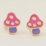 Load image into Gallery viewer, Kids Mushroom Diamond Earrings, 14k Solid Gold, Colorful Enamel Studs, Natural Diamonds, Gift for girls, Ready To Ship, HRD Certified
