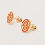 Load image into Gallery viewer, Kids Orange Slice Diamond Earrings, 14k Solid Gold, Orange Enamel Studs, Natural Diamonds, Gift for toddlers/girls/kids, Ready To Ship
