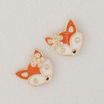 Load image into Gallery viewer, Fox  Diamond Kids Studs Earrings, 14k Solid Gold, Natural Diamonds, Enamel Animal Jewelry,  Everyday jewelry, Ready To Ship, HRD Certified
