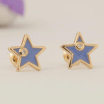 Load image into Gallery viewer, Star Diamond Kids Earrings, 14k Solid Gold Enamel Studs, Natural Diamonds, Everyday jewelry, Gift for girls, Ready To Ship, HRD Certified

