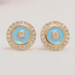 Load image into Gallery viewer, Evil Eye Diamond Kids Earrings, 14k Solid Gold Enamel Studs, Natural Diamond, Everyday jewelry, Gift for girl, Ready To Ship, HRD Certified
