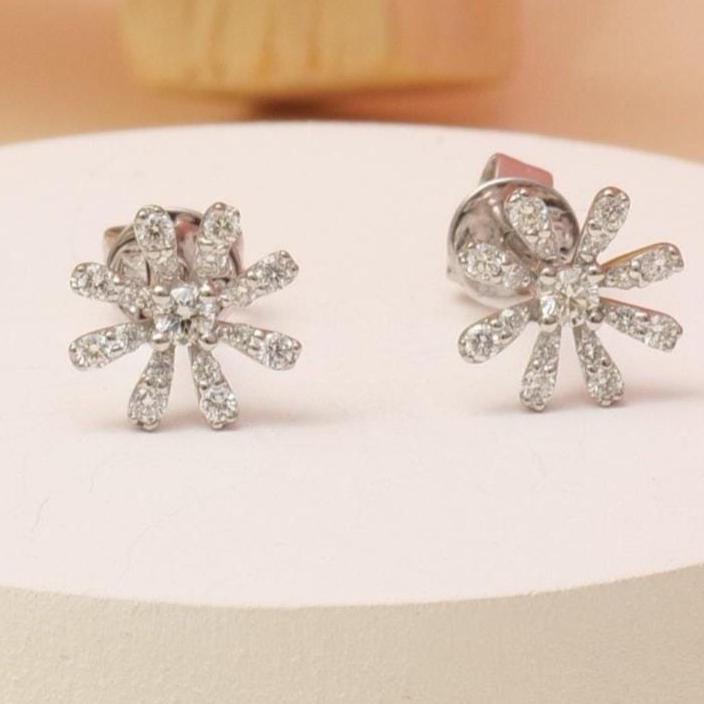 Kids Snowflake Diamond Stud Earrings, 18k Solid Gold, Natural Diamonds, Kids jewelry, Gift for toddlers/girls/kids, Ready To Ship