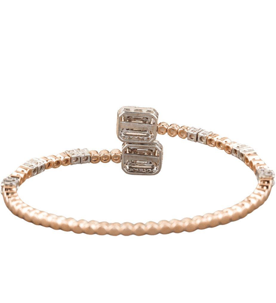 Halo Rectangular Natural Diamond Cuff Bracelet: 14k Solid Gold Stackable Open Bangle, Ready To Ship, IGI Certified