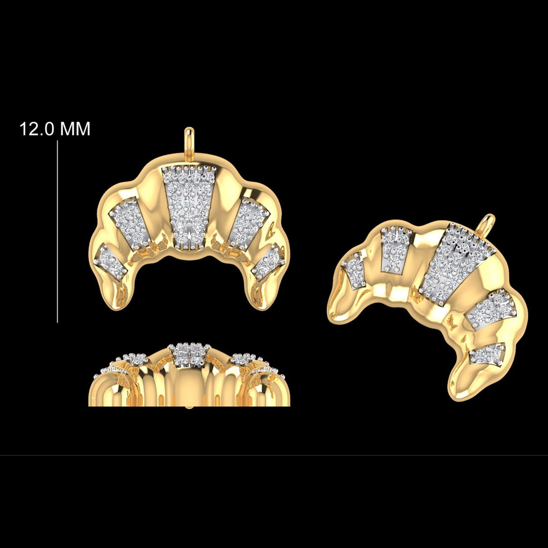 Croissant Diamond Charm, 14k Solid Gold, Natural Diamonds, Everyday Layering Jewelry, Two Tone French Food Jewelry, Minimalistic Pendant