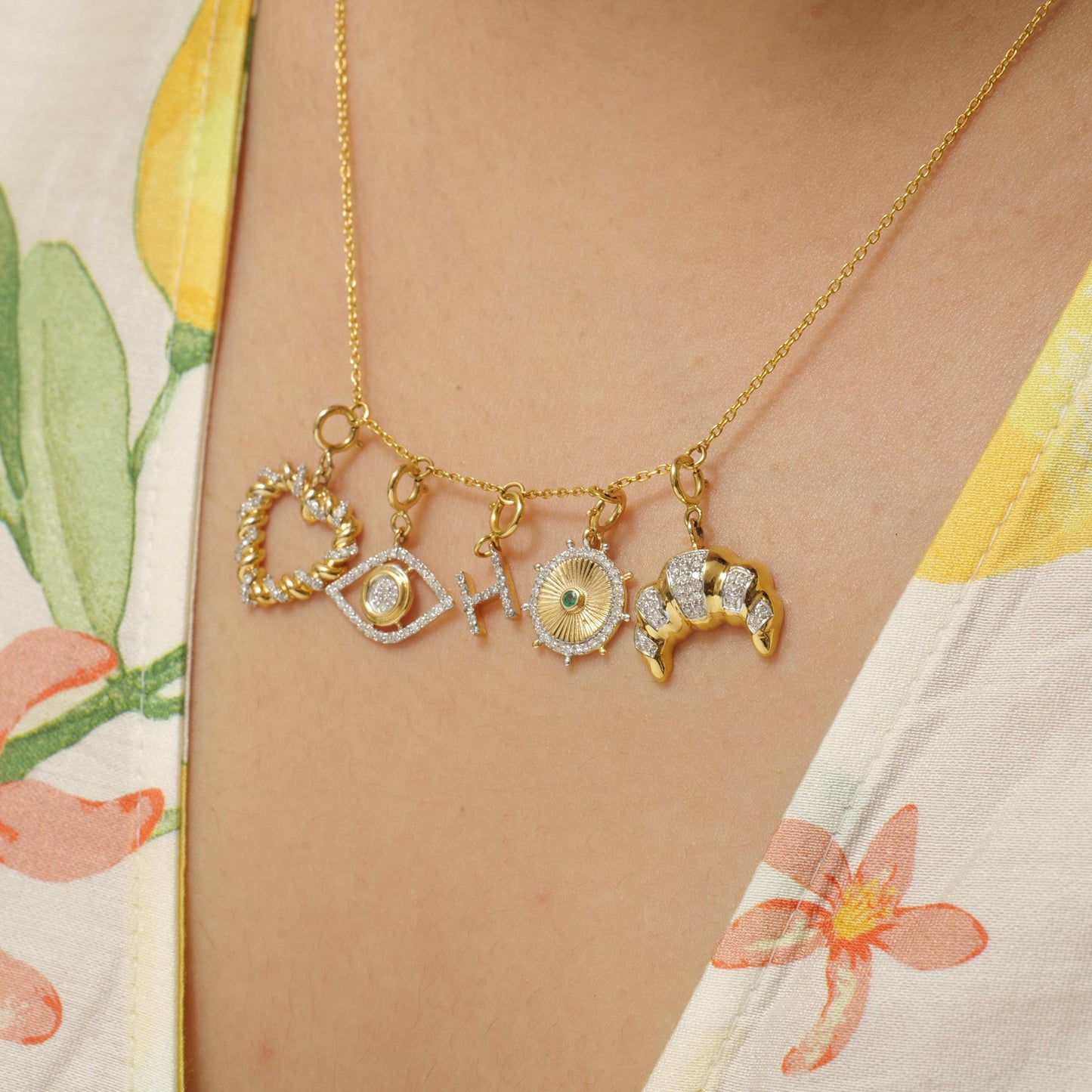 Croissant Natural Diamond Charm: 14k Solid Gold Everyday Layering Jewelry, Two Tone French Food Jewelry, Minimalistic Pendant, Ready To Ship