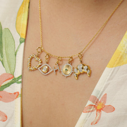 Croissant Natural Diamond Charm: 14k Solid Gold Everyday Layering Jewelry, Two Tone French Food Jewelry, Minimalistic Pendant, Ready To Ship