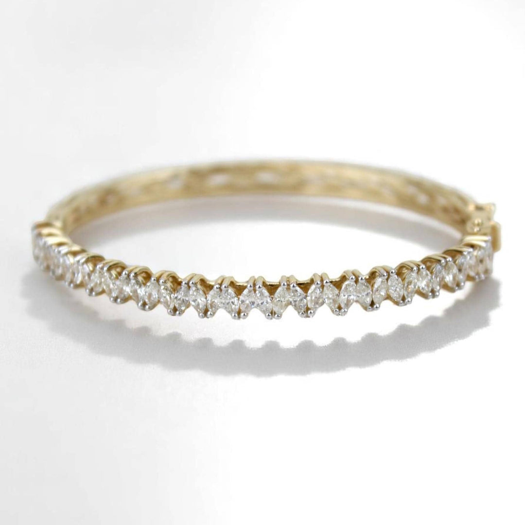 Marquise Diamond Bangle Bracelet, 14k Solid Gold, Natural Diamonds, Half Eternity Statement Jewelry, Bridal Stackable Bracelet