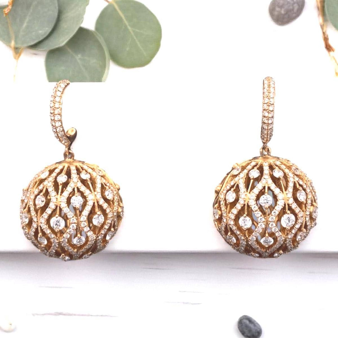 Orb Diamond Drop Earrings, 14K Solid Gold, Natural Diamonds,  Wavy Dome Jewelry, Bridal Wedding Earrings, Statement Cocktail Earrings
