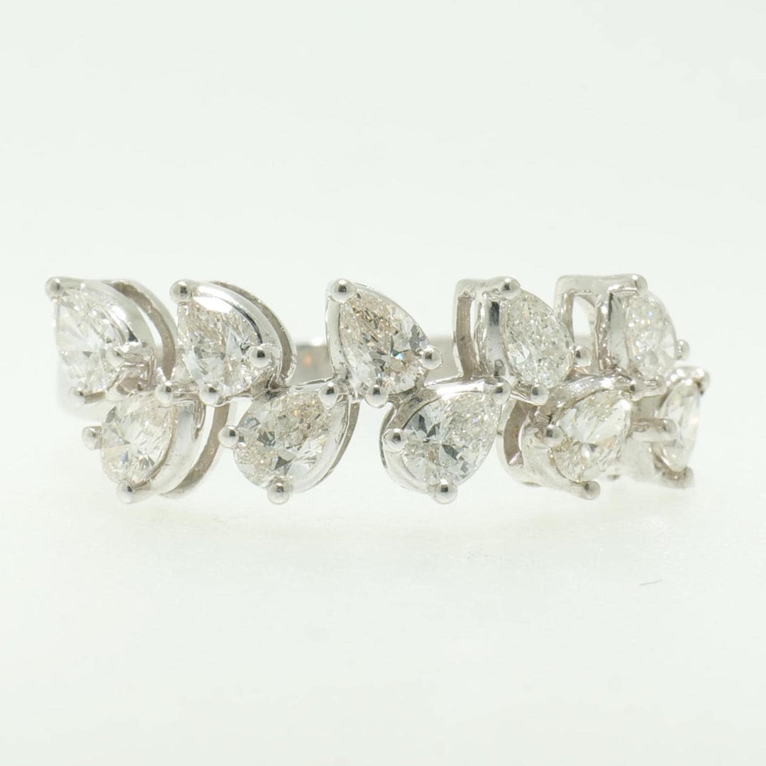 Leaf Diamond Eternity Band Ring, 14k Solid Gold, Pear Natural Diamonds, Statement Cocktail Ring, Ready To Ship, Certified Jewelry