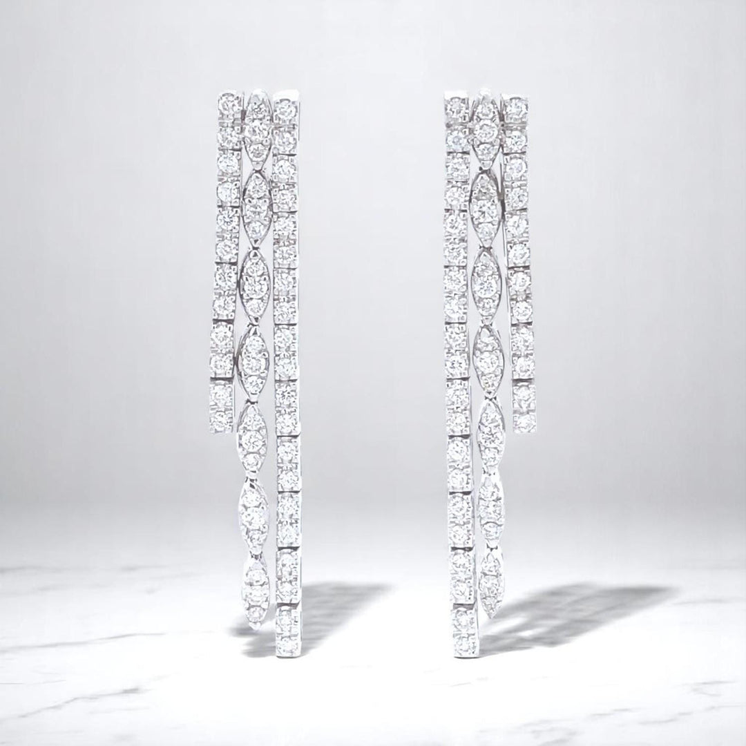 Waterfall Diamond Earrings In 14kt Solid Gold, Asymmetric Triple line Earrings, Natural Diamonds, Ready To Ship, Women&#39;s Day Gift