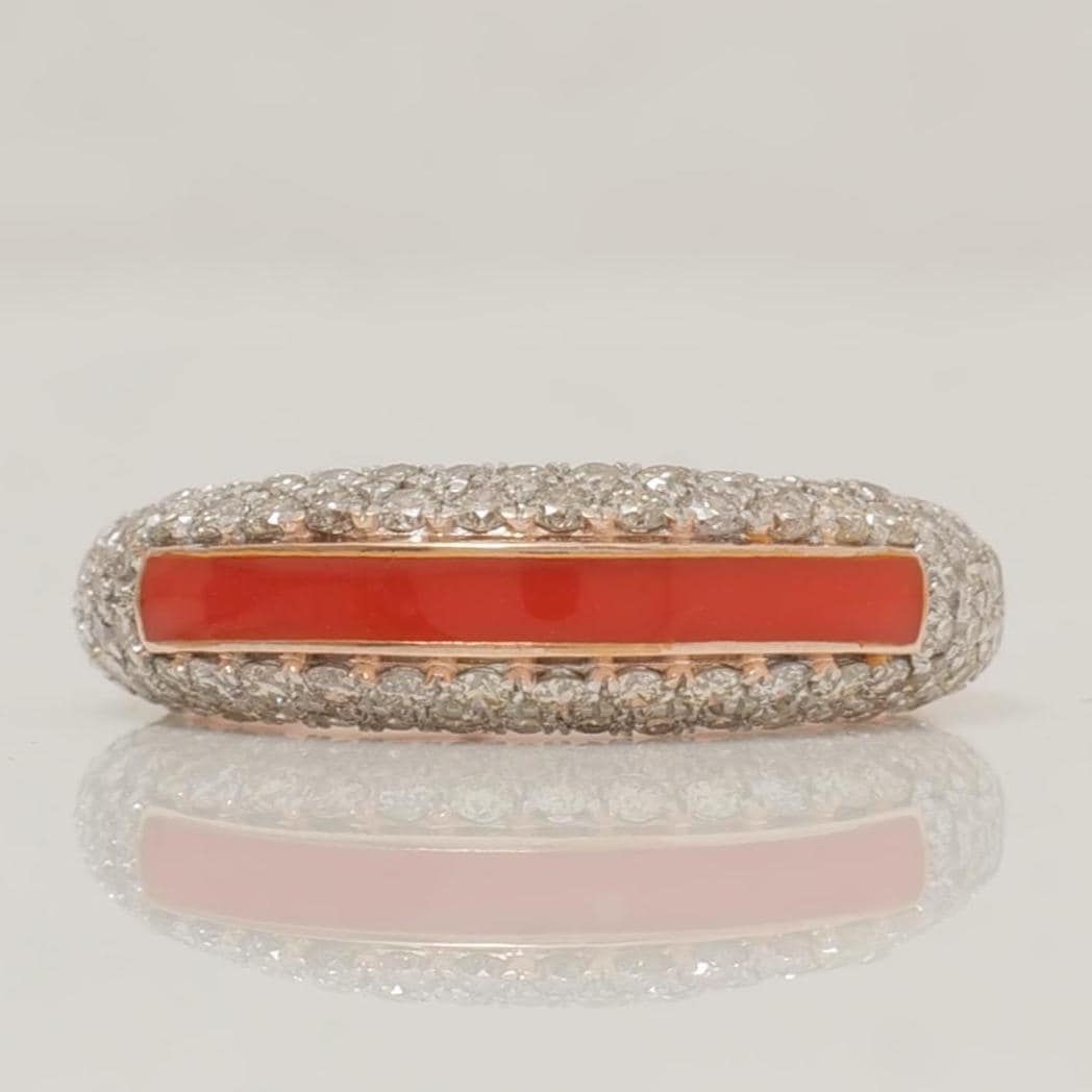 Colored Enamel Diamond Band Ring, 14k Solid Gold, Natural Diamonds, Stackable Rings, Wide Band Statement Ring, Ready To Ship, IGI Certified