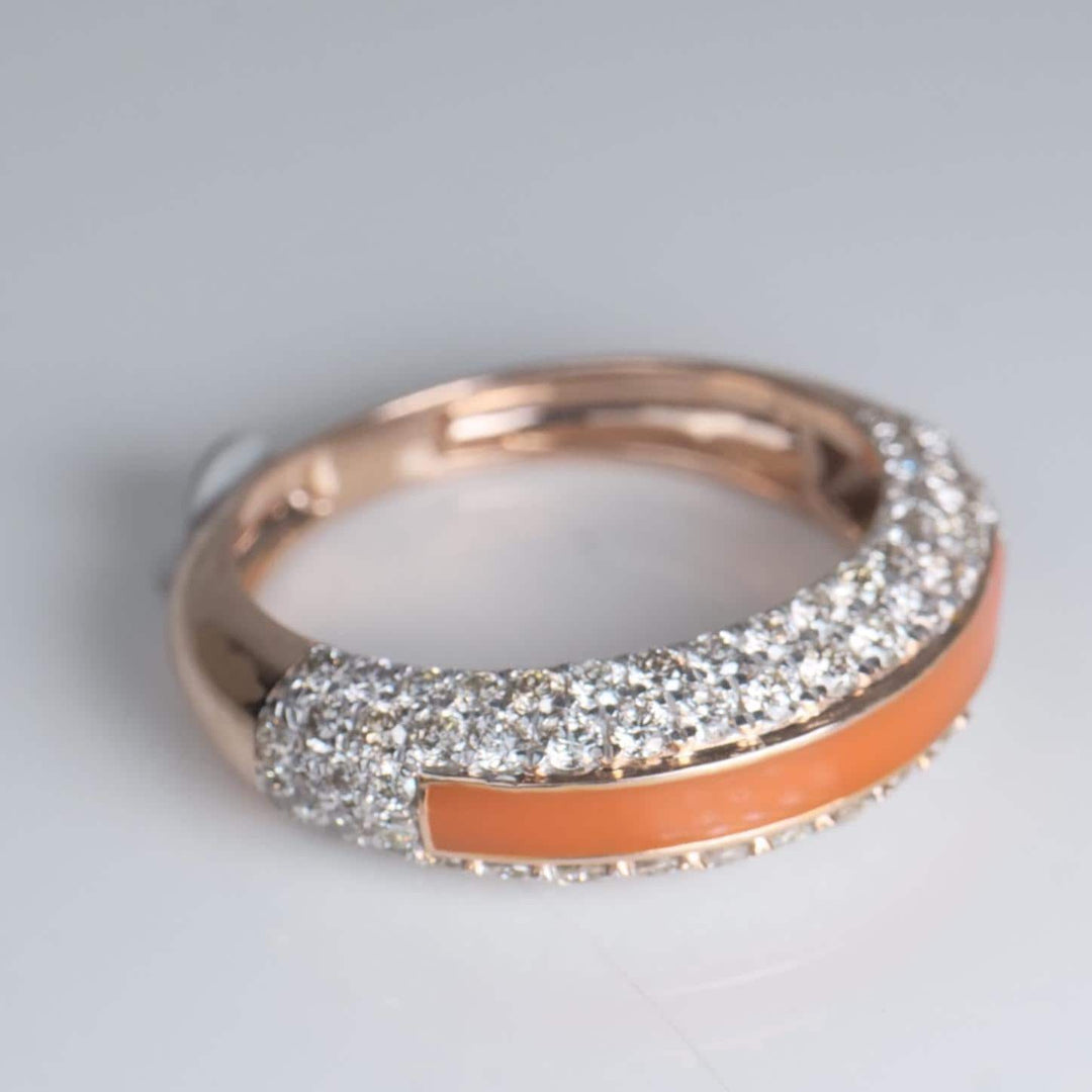 Colored Enamel Diamond Band Ring, 14k Solid Gold, Natural Diamonds, Stackable Rings, Wide Band Statement Ring, Ready To Ship, IGI Certified