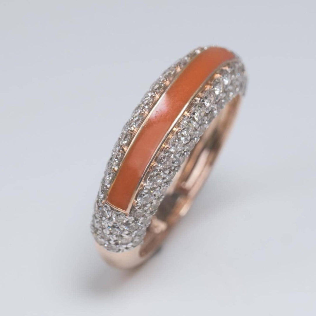 Colored Enamel Diamond Band Ring, 14k Solid Gold, Natural Diamonds, Stackable Rings, Wide Band Statement Ring, Ready To Ship, IGI Certified