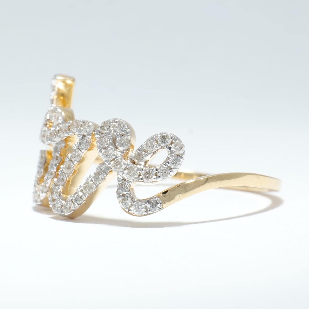 Love Diamond Ring, Script Love Ring, 14K Solid Gold, Natural Diamonds, Statement Band, Romantic Jewelry, Gift for Her