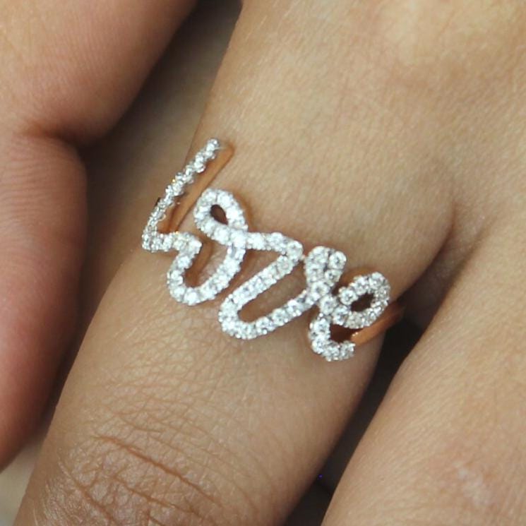 14K Solid Gold Natural Diamond Love Ring: Romantic Statement Jewelry, Certified Jewelry