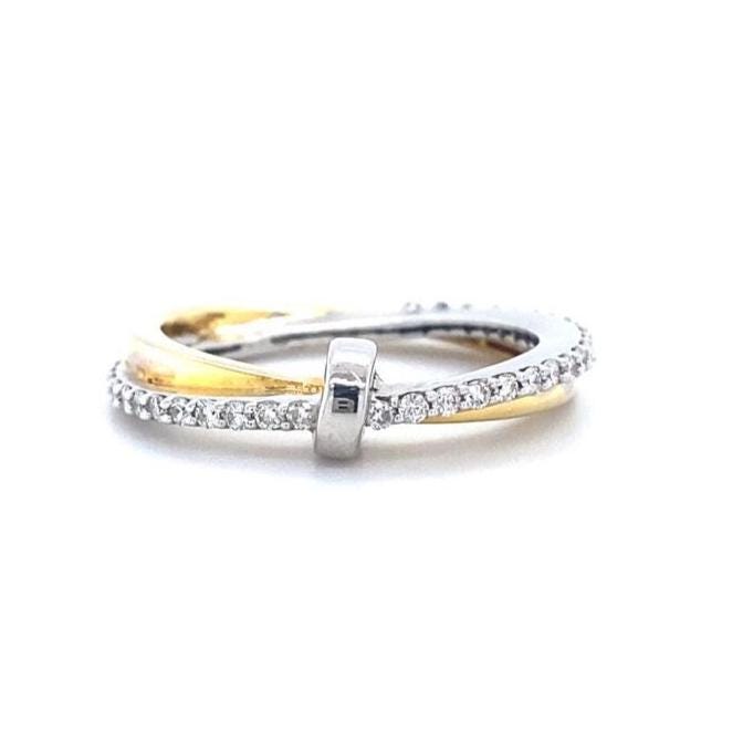 Diamond Knots Ring, 14K Solid Gold, Natural Diamonds, Dual Tone Stackable Ring, Gift for Women, Everyday Jewelry Gift For Her
