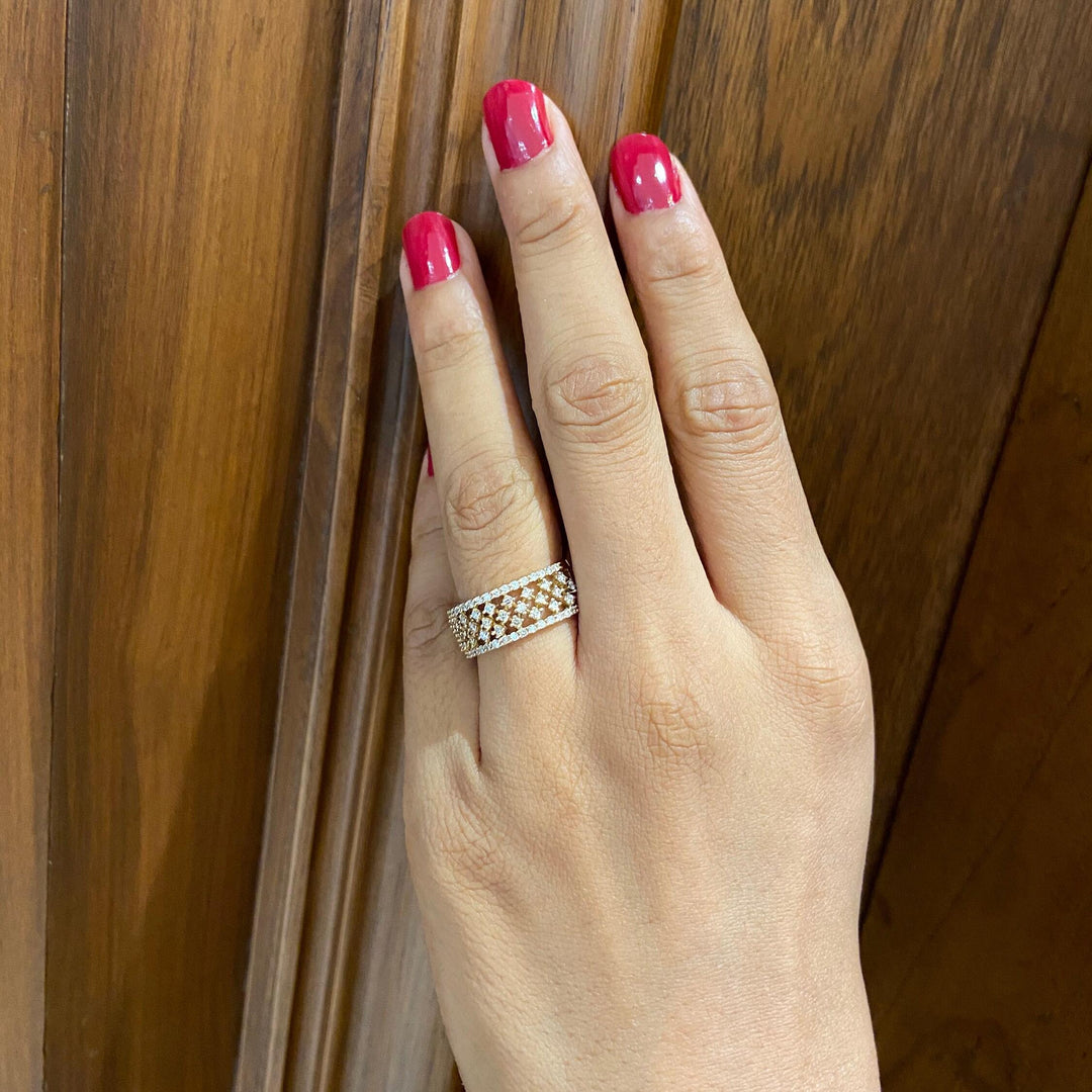 Wide Diamond Band Ring, 14k Solid Gold, Natural Diamonds, Intricate Lattice Design, Statement Jewelry, Bridal Stacking Ring, Gift for Her