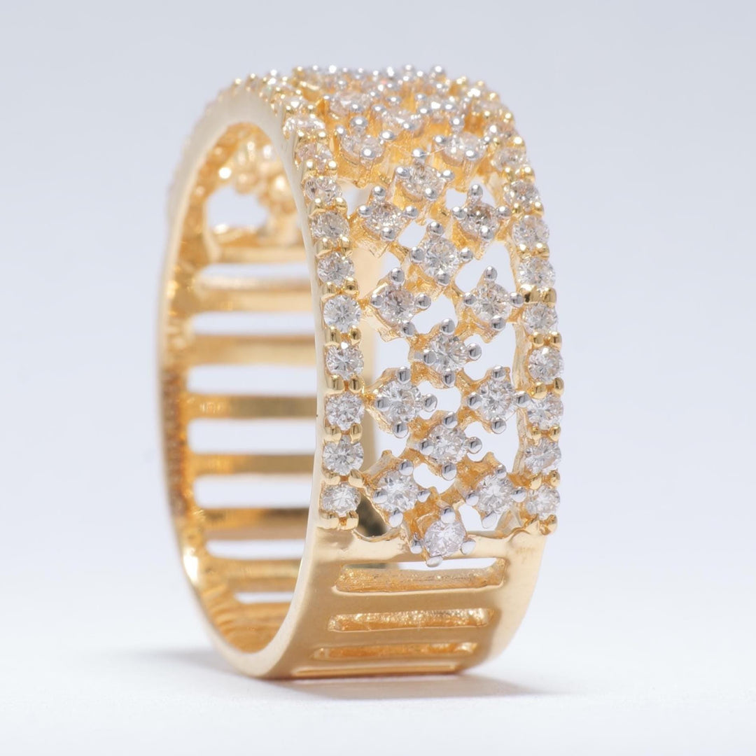 Wide Diamond Band Ring, 14k Solid Gold, Natural Diamonds, Intricate Lattice Design, Statement Jewelry, Bridal Stacking Ring, Gift for Her