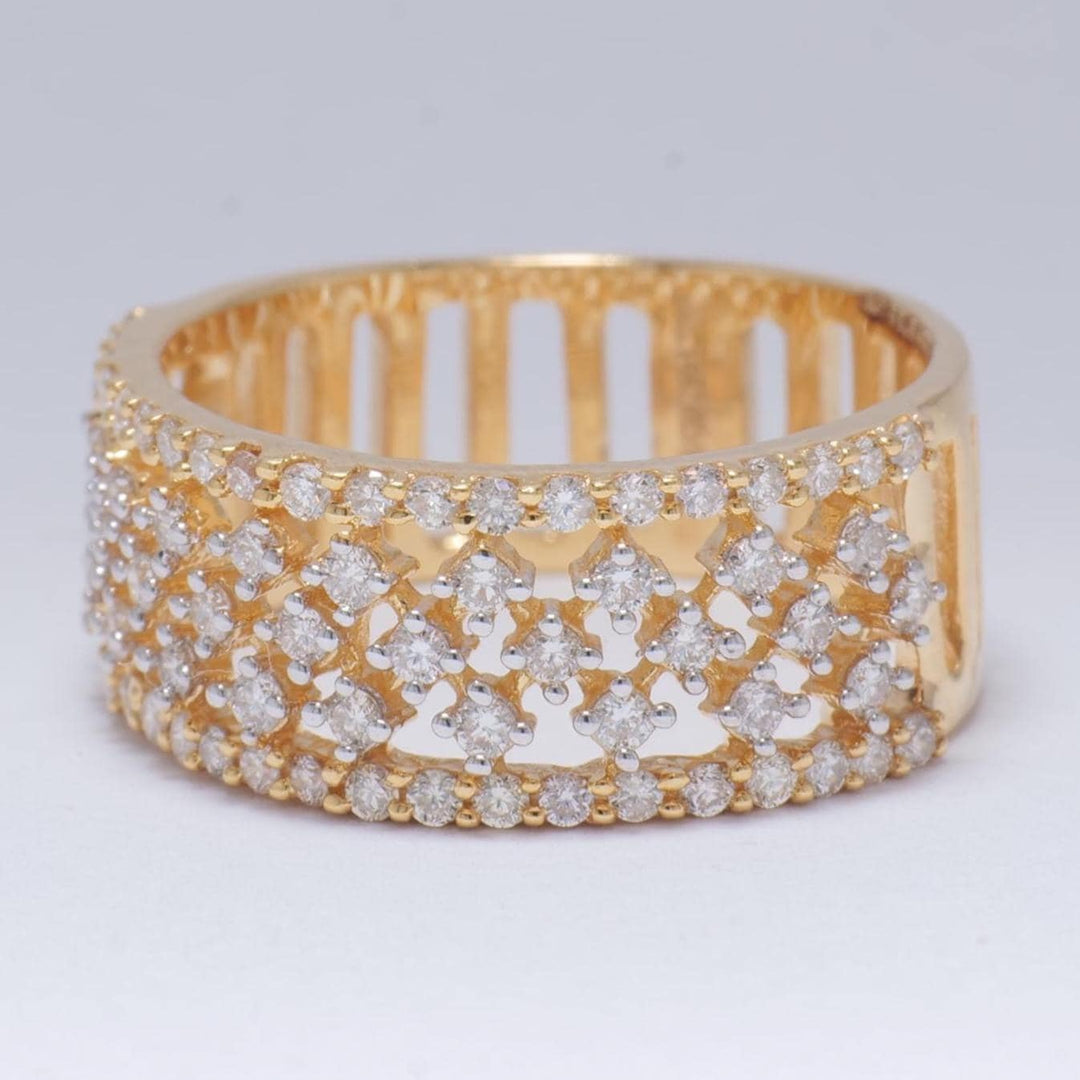Wide Diamond Band Ring, 14k Solid Gold, Natural Diamonds, Intricate Lattice Design, Statement Jewelry, Bridal Stacking Ring, Gift for Her