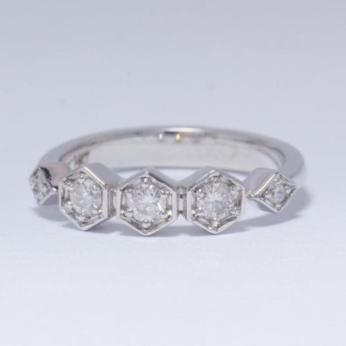 Hexagon Diamond Ring, 14k Solid Gold, Natural Diamonds, Geometric Band, Illusion Set, Modern Stacking Ring, Everyday Jewelry, Gift for Her