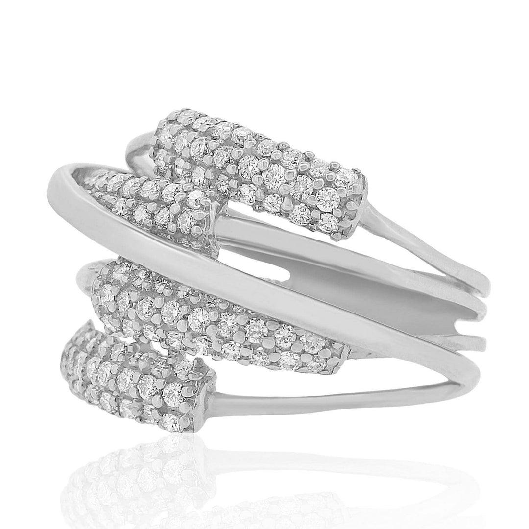 Criss Cross Diamond Ring In 14k Solid Gold Featuring Multiple Thin Gold Lines Ring With Natural Diamonds, Gift For Her
