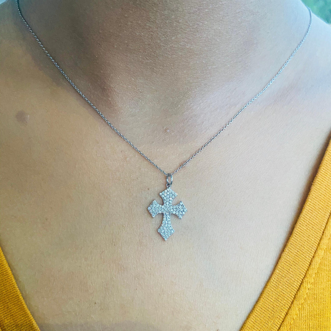Diamond Cross Pendant in 14k Solid Gold, Natural Diamonds Cross Necklace With Adjustable Chain, Communion Gift For Her