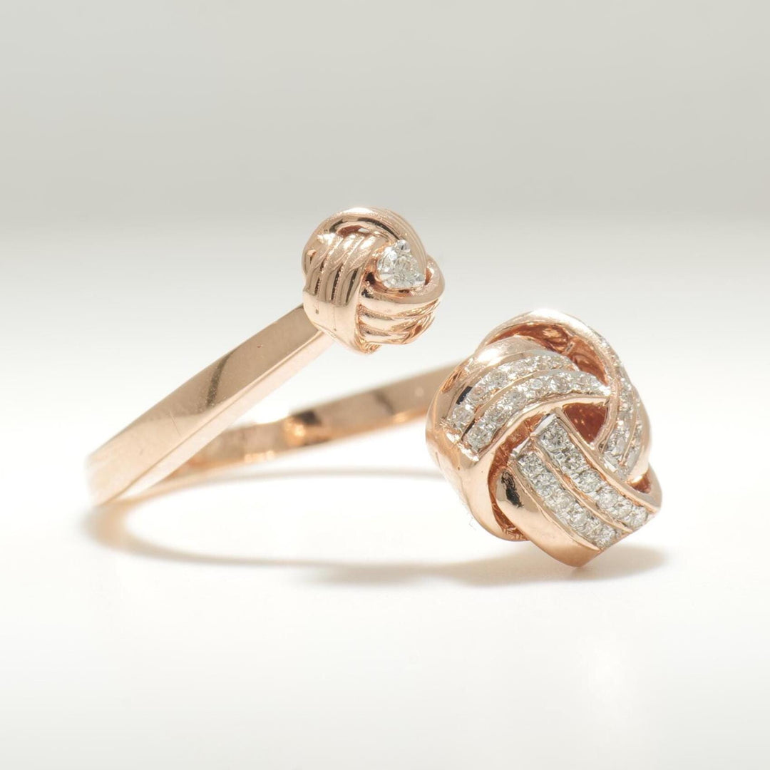 Knots Diamond Ring, 14K Solid Gold, Centre Open Cuff Ring, Natural Diamonds, Statement Jewelry, Gift For Her
