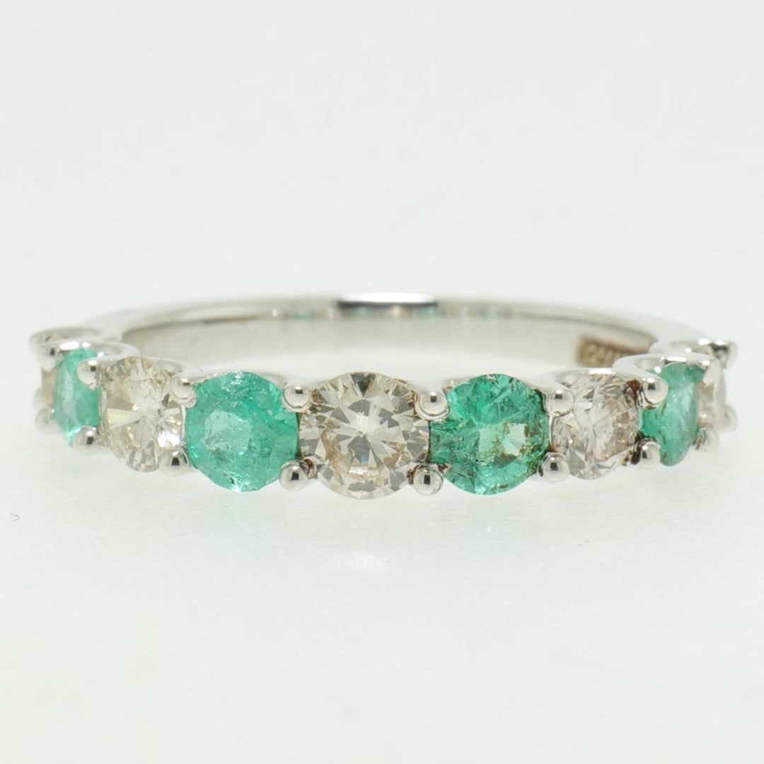Emerald Half Eternity Diamond Band Ring, 14k Solid Gold, Natural Diamond, Gemstone Stacking Ring, Everyday Minimalist Jewelry, Gift for Her