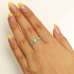 Load image into Gallery viewer, Emerald Half Eternity Diamond Band Ring, 14k Solid Gold, Natural Diamond, Gemstone Stacking Ring, Everyday Minimalist Jewelry, Gift for Her
