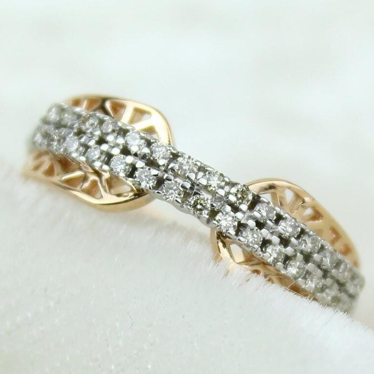 Filigree Diamond Band Ring, 14k Solid Gold, Natural Diamonds, , Everyday Jewelry Gift For Her