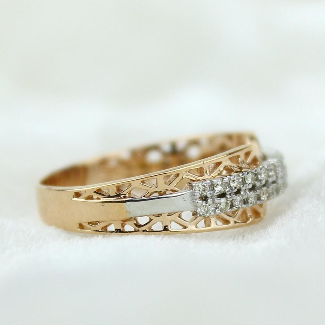 Filigree Diamond Band Ring, 14k Solid Gold, Natural Diamonds, , Everyday Jewelry Gift For Her